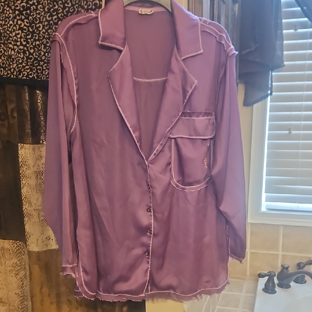 Free People Purple Satin Pajama Top